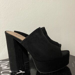 Bakers Black Suede High Platform Mules